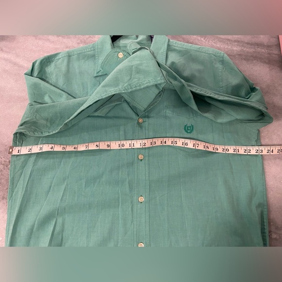 Chaps Mens size M Kelly Green Easy Care Long Sleeve Button Down Shirt Logo - Picture 7 of 11